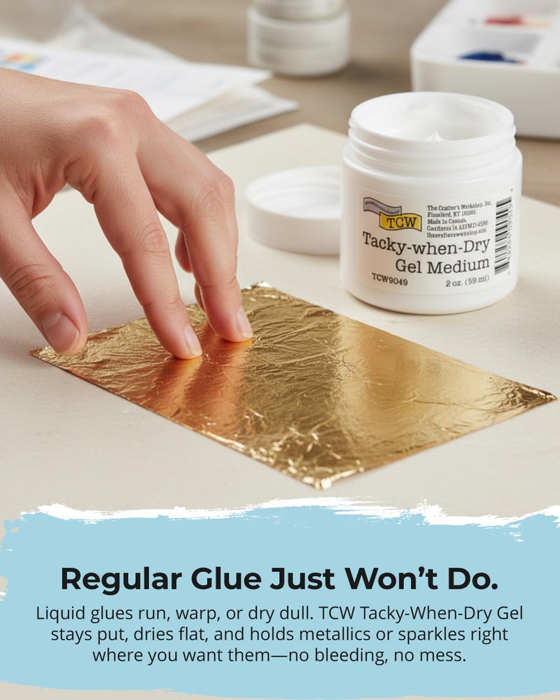 The Crafter's Workshop The Crafterâ€™s Workshop â€“ Tacky-When-Dry Gel Medium, Foil Adhesive for Paper Crafts, Journaling & Mixed Media | Dries Clear & Tacky for Glitter, Gilding & Mica Effects, 2 oz Jar - Image 4